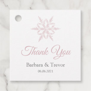 Dusty Pink Snowflakes Winter Wedding Thank You Favour Tags