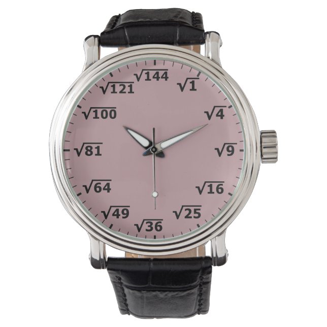 Dusty Pink Square Root Clock - Math Wrist Watch (Front)