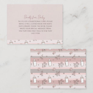 Dusty Pink Stripes Books for Baby Shower Card