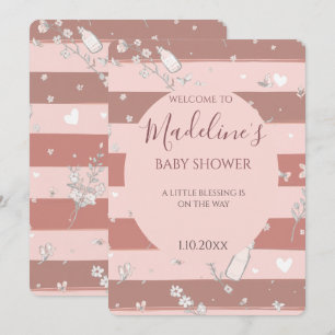 Dusty Pink Stripes Circle Frame Baby Girl Shower Invitation