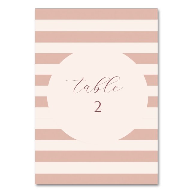 Dusty Pink Stripes Circle Frame  Table Number (Front)