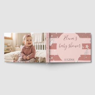 Dusty Pink Stripes Photo Baby Girl Shower Guest Book
