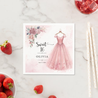 Dusty Pink Sweet 16 Floral Dress Napkins