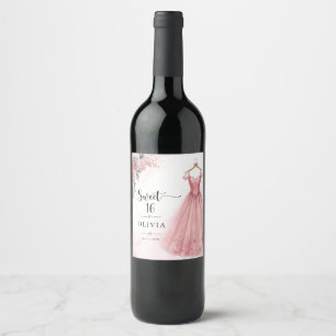 Dusty Pink Sweet 16 Floral Dress Wine Label