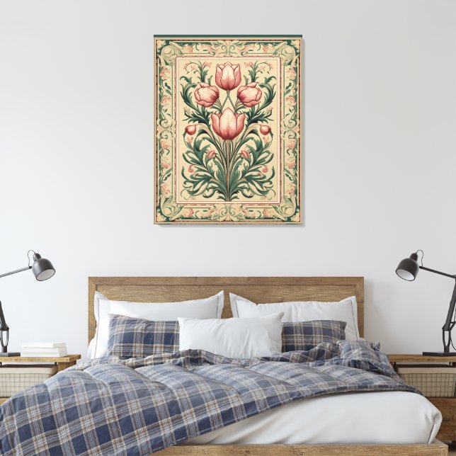 Dusty Pink Tulip Medieval Emerald Ornament Canvas Print (Insitu(Bedroom))