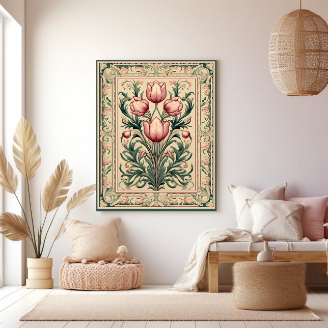 Dusty Pink Tulip Medieval Emerald Ornament Canvas Print (Creator Uploaded)