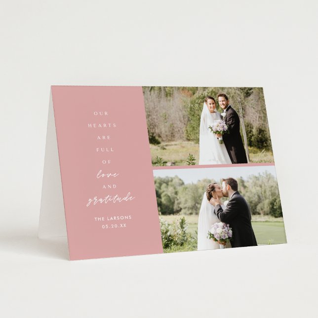 Dusty Pink Two Photo Folded Wedding Thank You (Creator Uploaded)