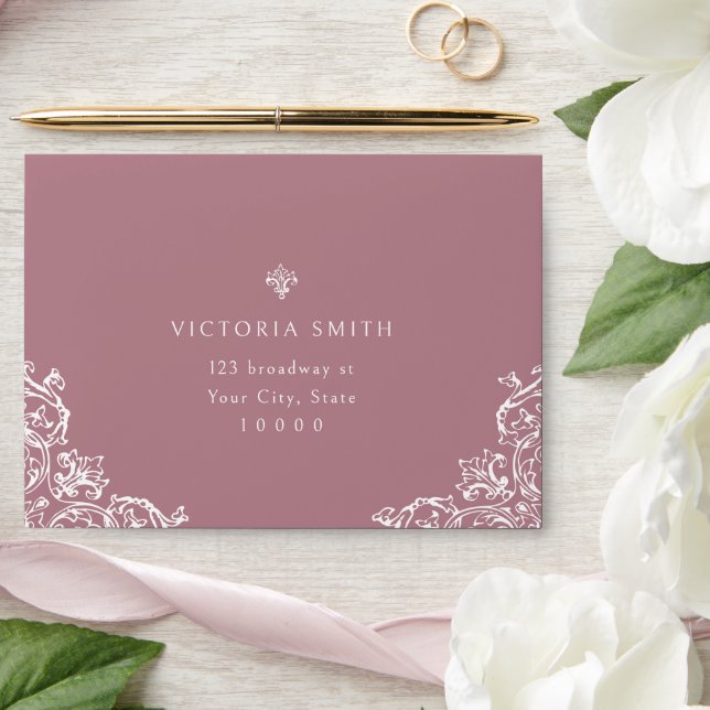 Dusty Pink Vintage Elegant Wedding RSVP Envelope (Wedding)