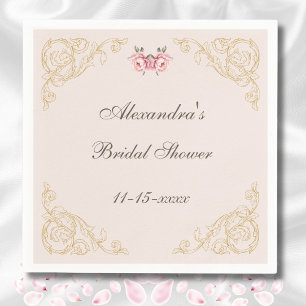 Dusty Pink Vintage Floral Peony Bridal Shower Napkin