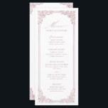Dusty Pink Vintage Frame Elegant Script Wedding Menu<br><div class="desc">Elegant vintage ornamental frame border design with stylish script in dusty pink colour,  simple and classic,  great wedding menus for modern classic wedding,  romantic vintage wedding,  and formal traditional wedding. 
See all the matching pieces in collection.</div>