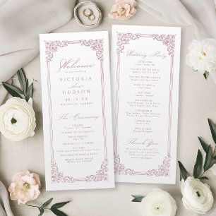 Dusty Pink Vintage Frame Elegant Script Wedding Program