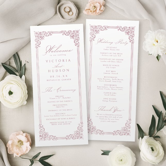 Dusty Pink Vintage Frame Elegant Script Wedding Program (Dusty Pink Vintage Frame Elegant Script Wedding Program)