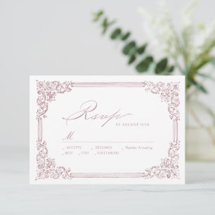 Dusty Pink Vintage Frame Elegant Script Wedding RSVP Card