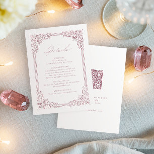 Dusty Pink Vintage Frame Elegant Wedding Details Enclosure Card
