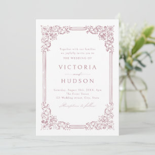 Dusty Pink Vintage Frame Elegant Wedding Invitation