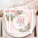 Dusty Pink Watercolor Floral 90th Birthday Party   Napkin<br><div class="desc">✅ For matching items search 36-90 in my collections ✅ Celebrate a beautiful milestone with elegant 90th birthday napkins featuring watercolor dusty pink and blush pink flowers, soft eucalyptus greenery, and a shimmering rose gold frame. This boho floral design adds a romantic, stylish touch to any party table and makes...</div>