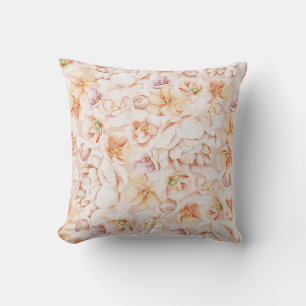 Dusty Pink Watercolor Peony & Apricot Floral Throw Pillow