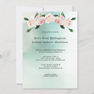Dusty Pink Watercolor Rose Blossoms Invitation