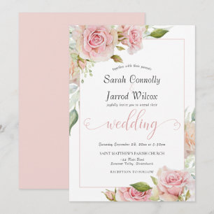 Dusty Pink Watercolor Rose Wedding Invitation