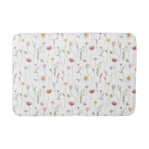 Dusty Pink Watercolor Wildflower Bath Mat