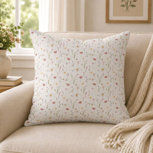 Dusty Pink Watercolor Wildflower Throw Pillow
