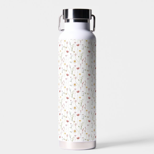 Dusty Pink Watercolor Wildflower Water Bottle (Front)