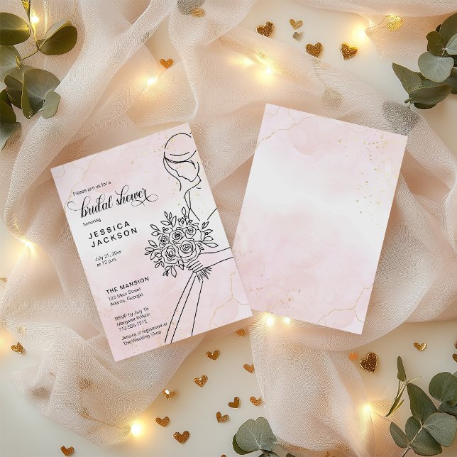 Dusty Pink Watercolor with Bride Invitation (Creator Uploaded)