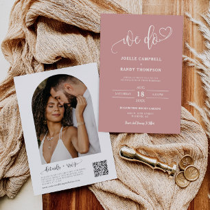 Dusty Pink We Do Boho Wedding QR Code Arch Photo  Invitation
