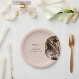 Dusty Pink We Do Minimalist Photo Wedding  Paper Plate