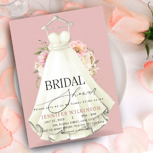 Dusty Pink Wedding Gown Dress Bridal Shower Invitation