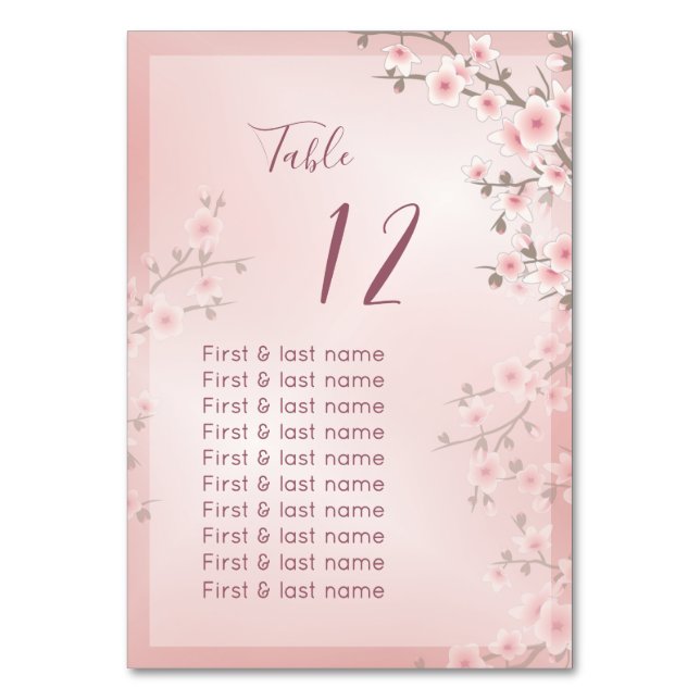 Dusty Pink Wedding Guest Names  Table Number (Front)