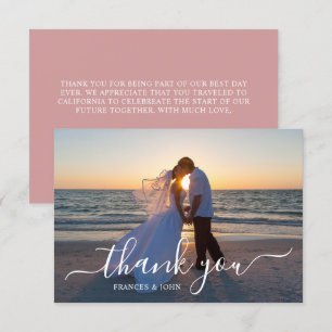 Dusty Pink Wedding Photo Thank You Card