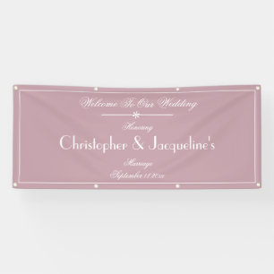 Dusty Pink Wedding White Script Outdoor Welcome Banner