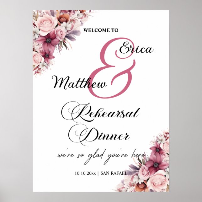Dusty Pink 'Welcome to our Rehearsal Dinner'  Poster (Front)