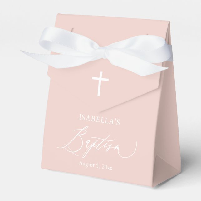 Dusty Pink White Cross Girl Baptism Favour Box (Front Side)