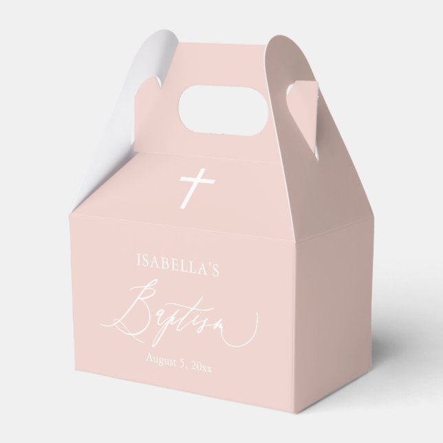 Dusty Pink White Cross Girl Baptism Favour Box (Front Side)