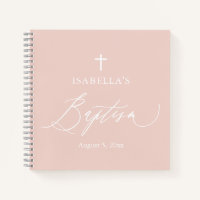 Dusty Pink White Cross Girl Baptism Guest Book