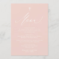 Dusty Pink White Cross Girl Baptism Menu Card