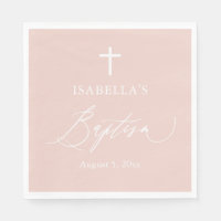 Dusty Pink White Cross Girl Baptism Paper Napkins