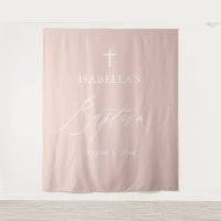 Dusty Pink White Cross Girl Baptism Photo Backdrop