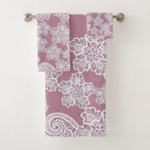 Dusty Pink White Lace Inspired Towel Ser
