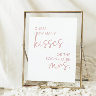 Dusty Pink & White Minimalist How Many Kisses Game Poster