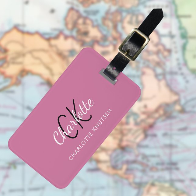 Dusty pink white monogrammed luggage tag (Creator Uploaded)
