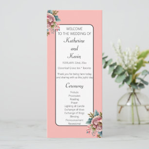 Dusty Pink White Teal Floral Wedding Celebration Program