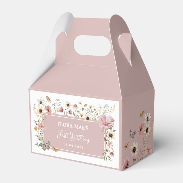  Dusty Pink Wildflower Garden Tea Party Birthday Favor Box (Front Side)