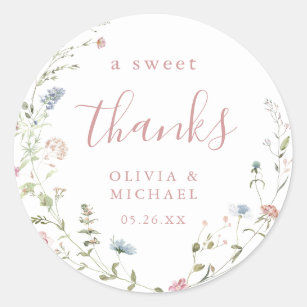 Dusty Pink Wildflower Rustic Boho thank you favors Classic Round Sticker