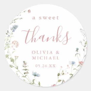 Dusty Pink Wildflower Rustic Boho thank you favour Classic Round Sticker