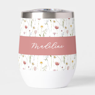 Dusty Pink Wildflower Watercolor Monogram Name