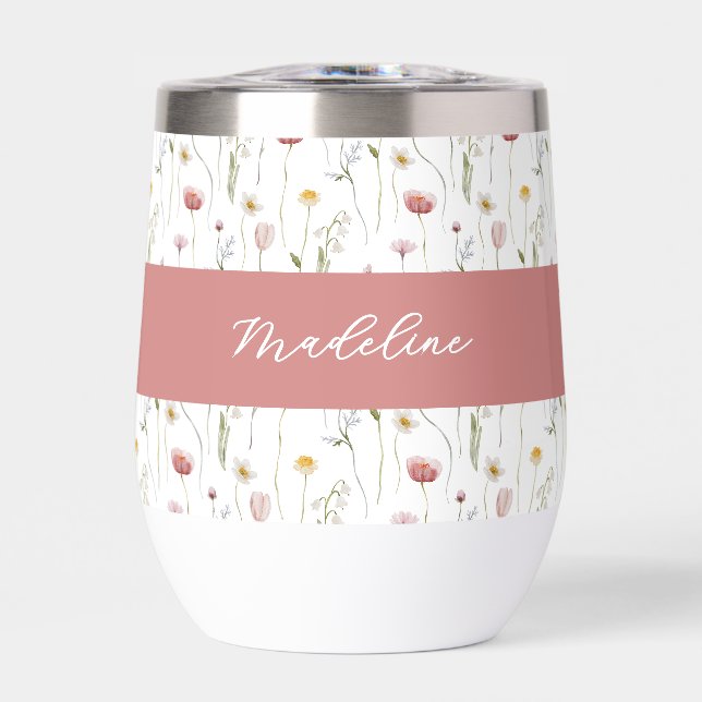 Dusty Pink Wildflower Watercolor Monogram Name (Front)