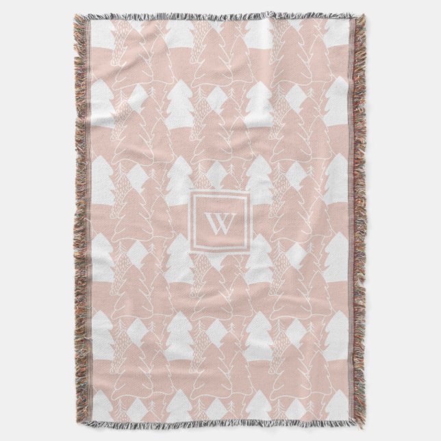 Dusty Pink Winter Wonderland With Monogram Throw Blanket (Front Vertical)